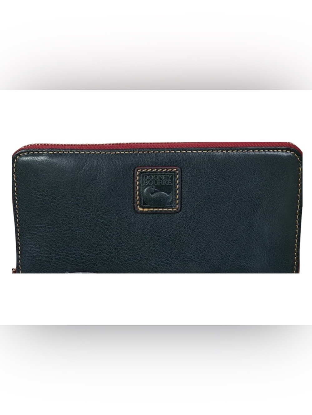 Dooney & Bourke Florentine Large Zip Around Wallet, blue w/red zipper, leather